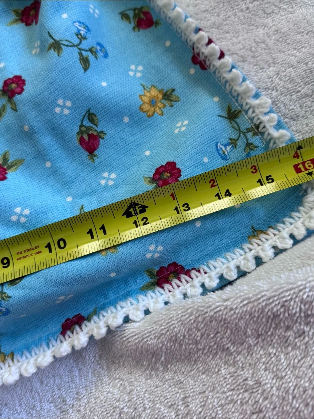 Pioneer Woman Tiffany Blue Floral Crochet Hanging Kitchen Towel